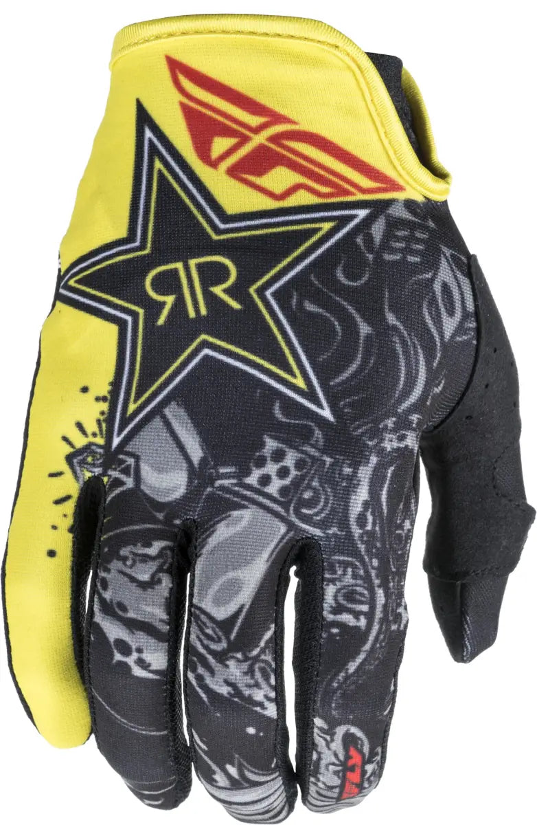Fly Racing 371-01908 Lite Rockstar Gloves Black/Yellow Sz 8 wps-371-01908