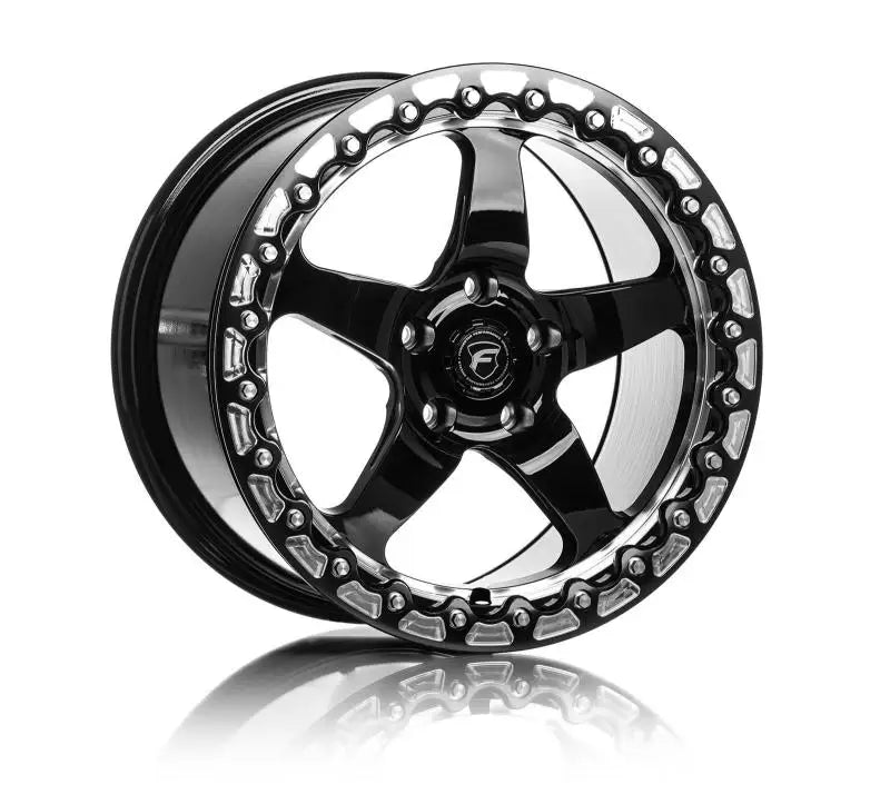 Forgestar F001 18X12 D5 Beadlock 5X120.65 ET56 BS8.8 Gloss Black w/ Machine Lip 78.1 frgf00182063p56