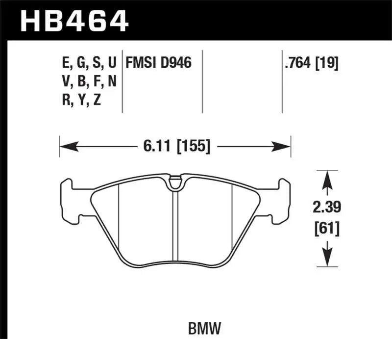Hawk 01-06 BMW 330Ci / 01-05 330i/330Xi / 03-06 M3 Performance Ceramic Street Front Brake Pads hb464z-764