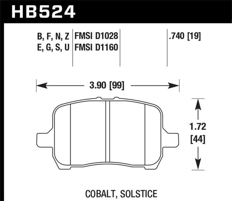 Hawk 05-07 Cobalt SS / 08-09 HHR / 04+ Malibu / 07A+ G5 GT / 06+ G6 / HP+ Street Front Brake Pads HB524N.740