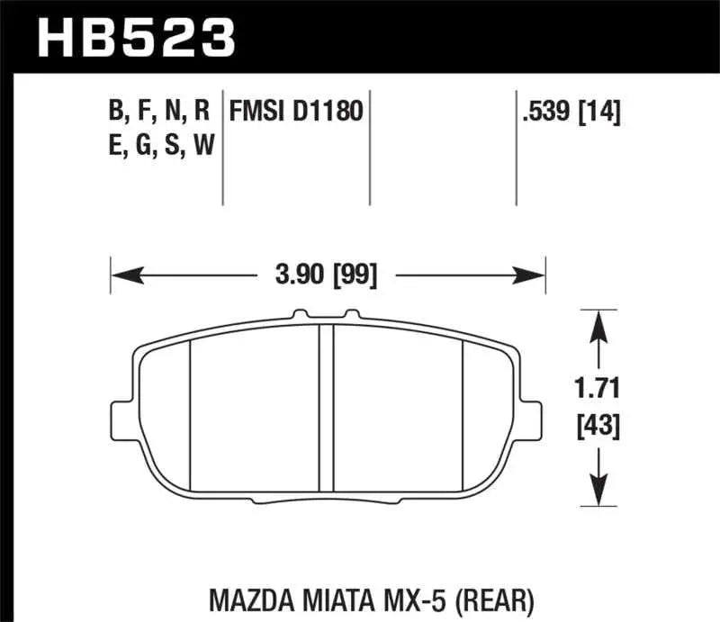 Hawk 06-10 Mazda Miata Mx-5 Base Blue 9012 Race Rear Brake Pads hb523e-539