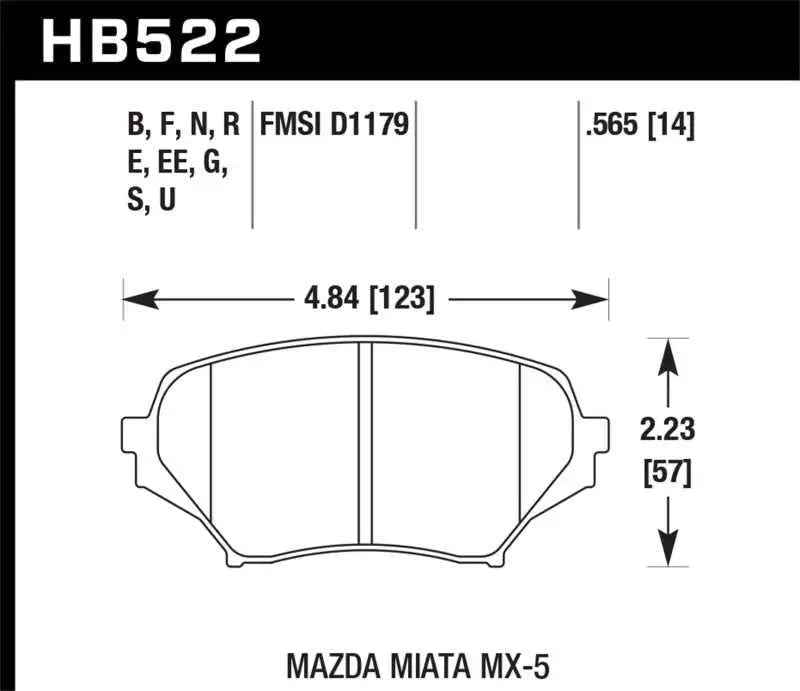 Hawk 06-10 Mazda Miata Mx-5 Front HPS Sreet Brake Pads hb522f-565