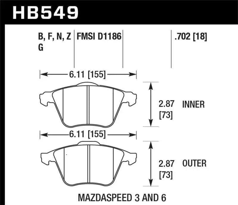 Hawk 07-08 Mazdaspeed3/06-07 Mazdaspeed6 HP+ Street Front Brake Pads hb549n-702