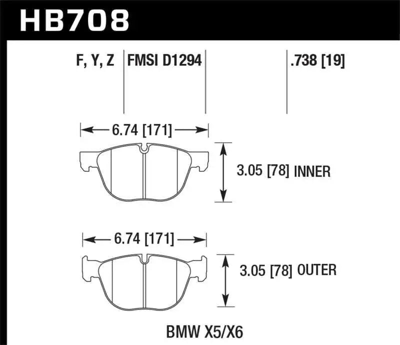 Hawk 07-16 BMW X5 / 08-16 BMW X6 LTS Street Front Brake Pads HB708Y.738