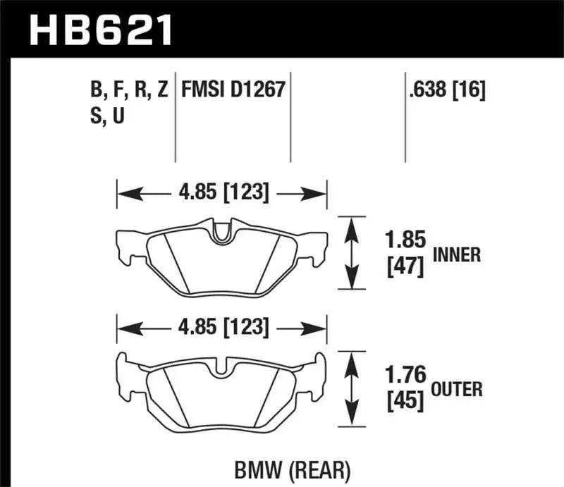 Hawk 08-11 BMW 128i / 10 BMW 323i / 07-11 BMW 328i / 07-11 BMW 328XI HT-10 Race Rear Brake Pads HB621S.638