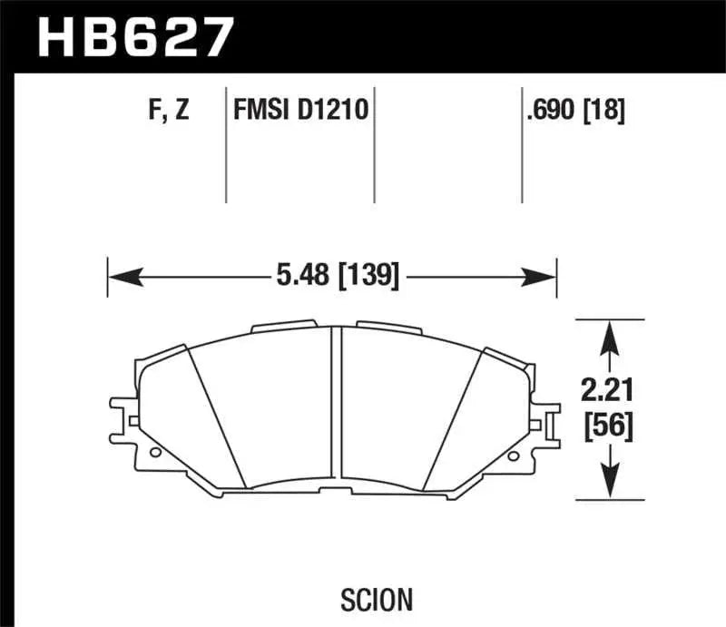 Hawk 08-11 Scion xB / 08-10 Scion xD / 09-10 Toyota Corolla / 09-10 Matrix / 06-10 Rav4 / 10 Lexus H HB627F.690