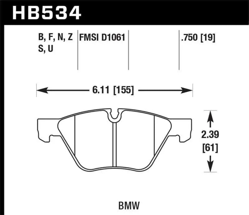 Hawk 09-11 BMW Z4 / 04-05 525I / 08-11 128I / 06 325I/325XI / 07 328I/328XI HPS Street Front Brake P hb534f-750