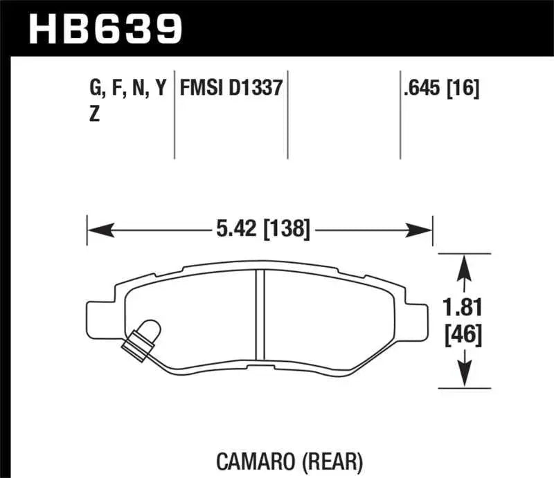 Hawk 10-15 Chevrolet Camaro 3.6L / 08-14 Cadillac CTS (w/JE5/J55 Brakes) DTC-60 Race Rear Brake Pads hb639g-645