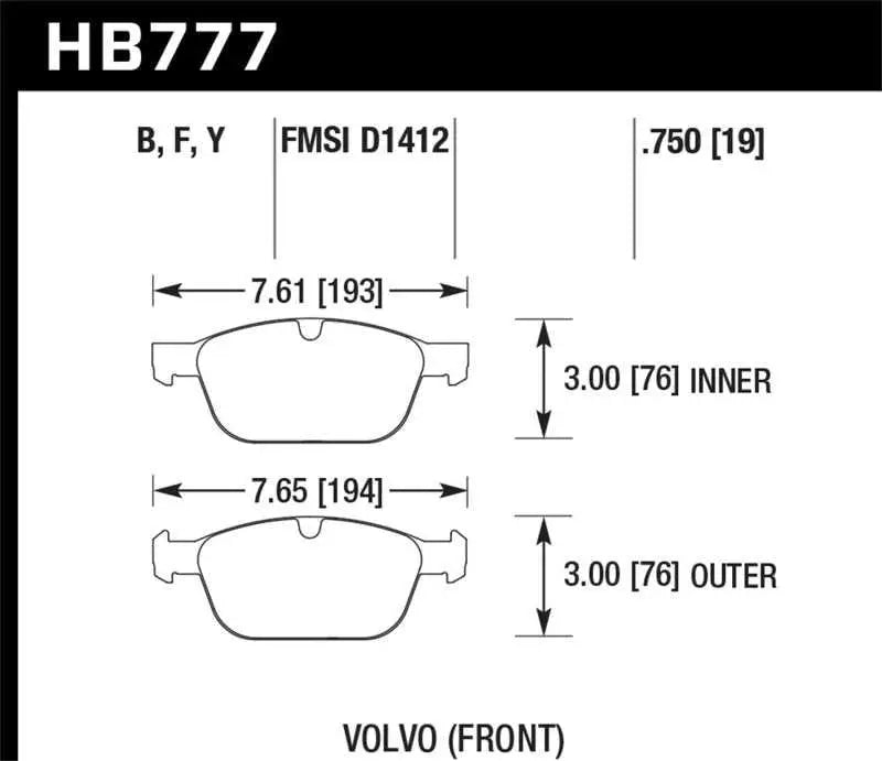 Hawk 10-15 Volvo XC60 / 03-14 Volvo XC90 (w/ 328mm Rotors) HPS Street Front Brake Pads HB777F.750