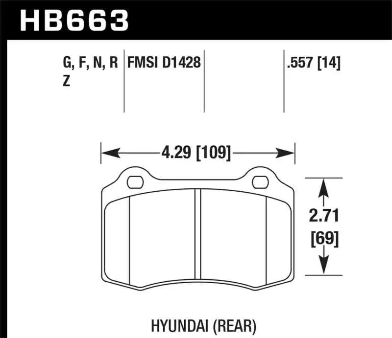 Hawk 10 Hyundai Genesis Coupe (Track w/ Brembo Breaks) HPS Street 14mm Rear Brake Pads hb663f-557