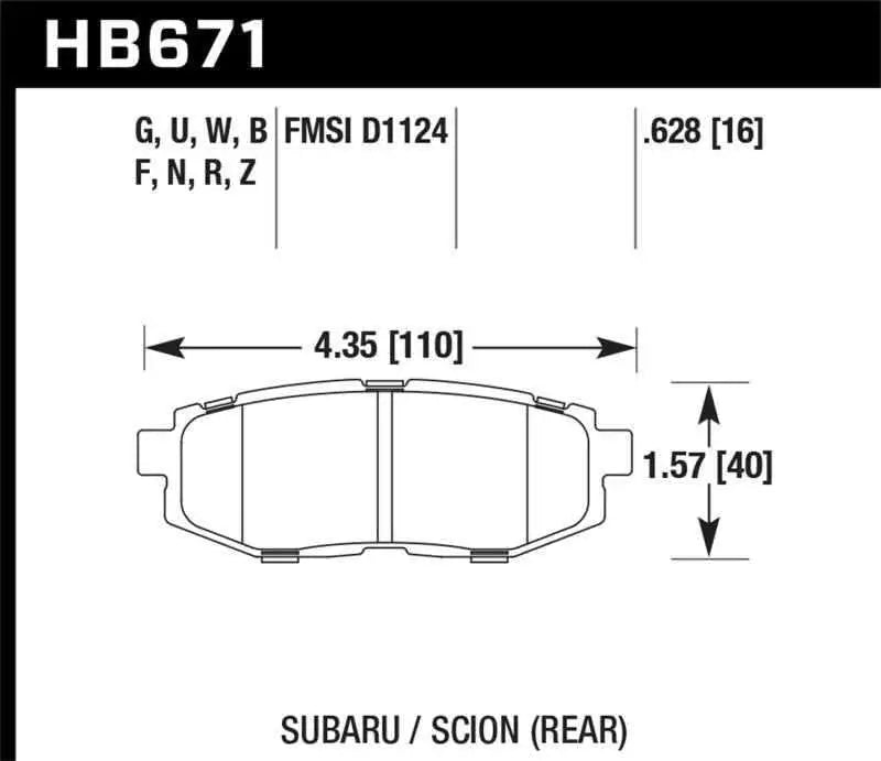Hawk 13 Scion FR-S / 13 Subaru BRZ/10-12 Legacy 2.5 GT/3.6R HT-10 Race Rear Brake Pads hb671s-628