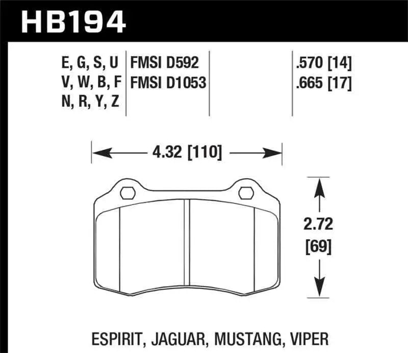 Hawk 92-02 Dodge Viper HPS 5.0 Front Brake Pads HB194B.665