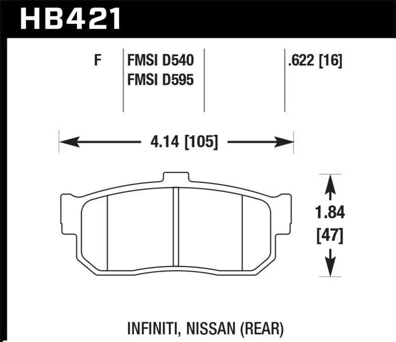 Hawk 92-98 Maxima / 93-01 Altima / 00 Infiniti I30 / 91-96 G20 / 99-01 G20 HPS Street Rear Brake Pad HB421F.622
