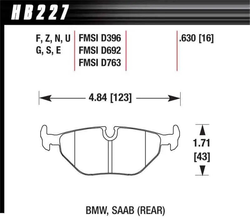 Hawk 95-99 BMW M3 E36 HPS Street Rear Brake Pads hb227f-630