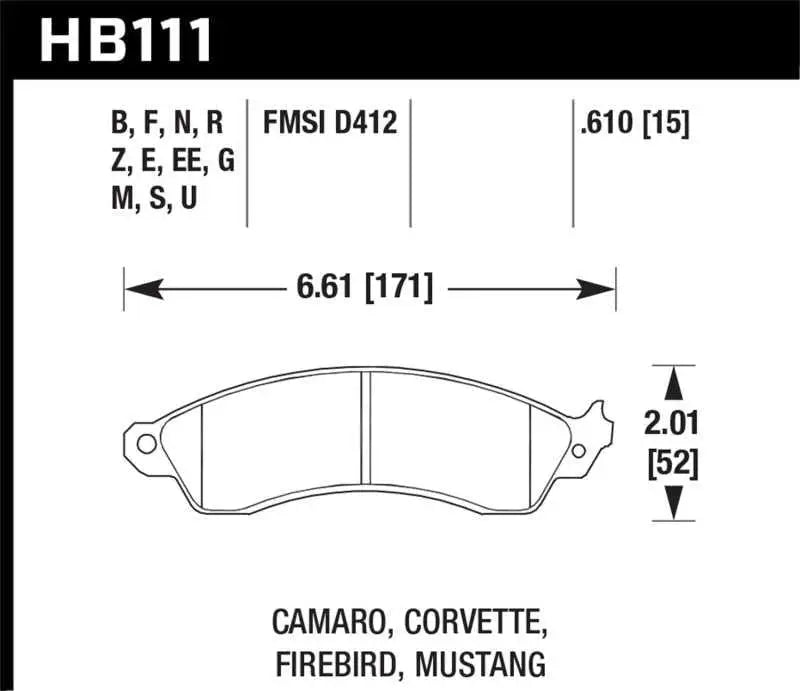 Hawk 96-99 Mustang Cobra 4.6L / 88-96 Corvette 5.7L / 88-92 Camaro 5.0L/5.7L 89-92 Pontiac Firebird HB111S.610