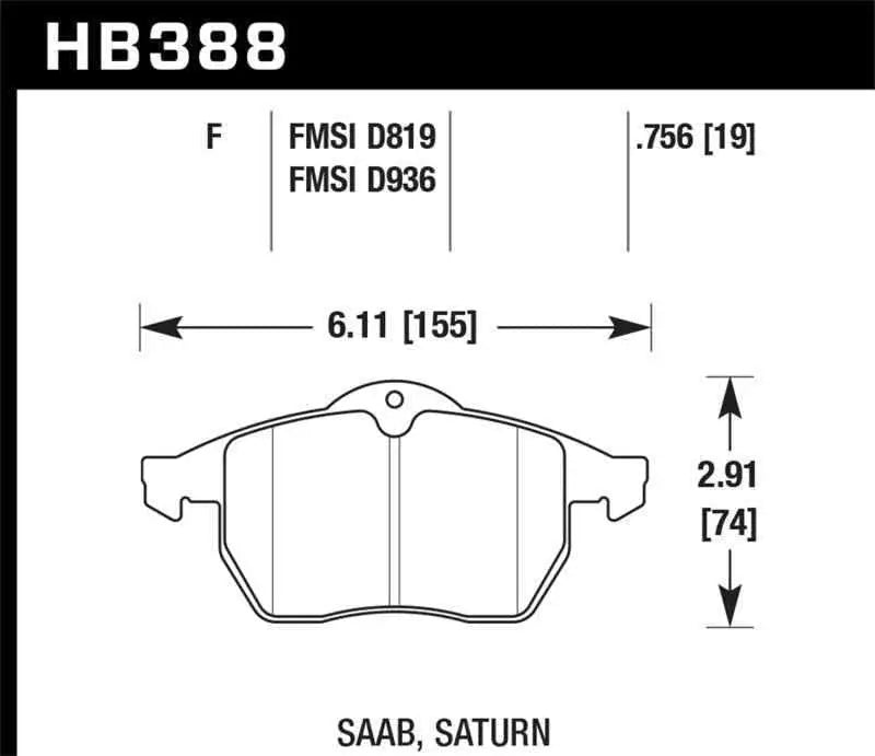 Hawk 99-02 Saab 9-3/99-04 Saab 9-5 D819 HPS Street Front Brake Pads HB388F.756