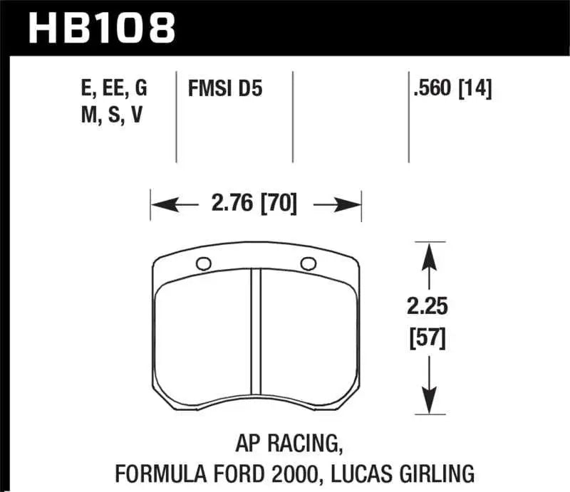 Hawk AP Racing/FF 2000 14mm DTC-60 Rear Race Brake Pads HB108G.560