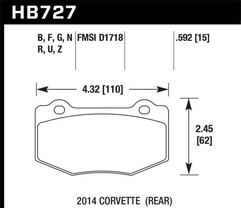 Hawk DTC-30 2015 Chevy Corvette Z06 Rear Race Brake Pads hb727w-592