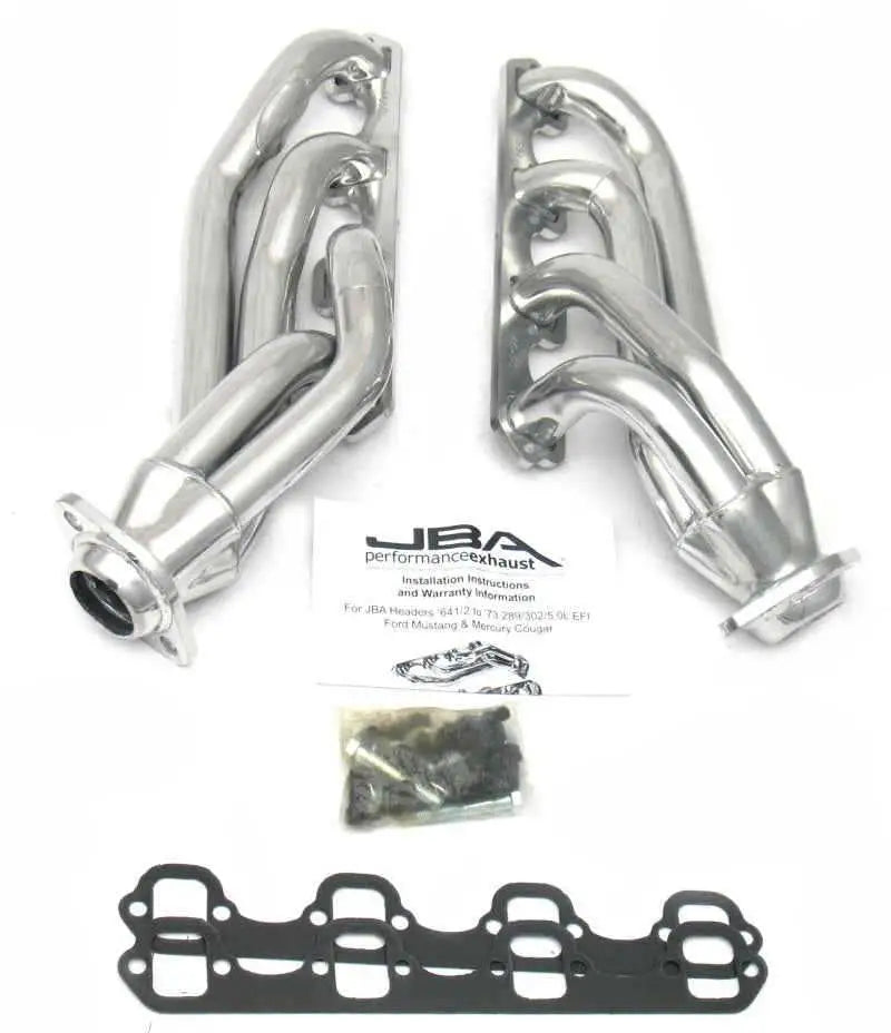 JBA 65-73 Ford Mustang 260-302 SBF 1-5/8in Primary Silver Ctd Mid Length Header 1650sjs