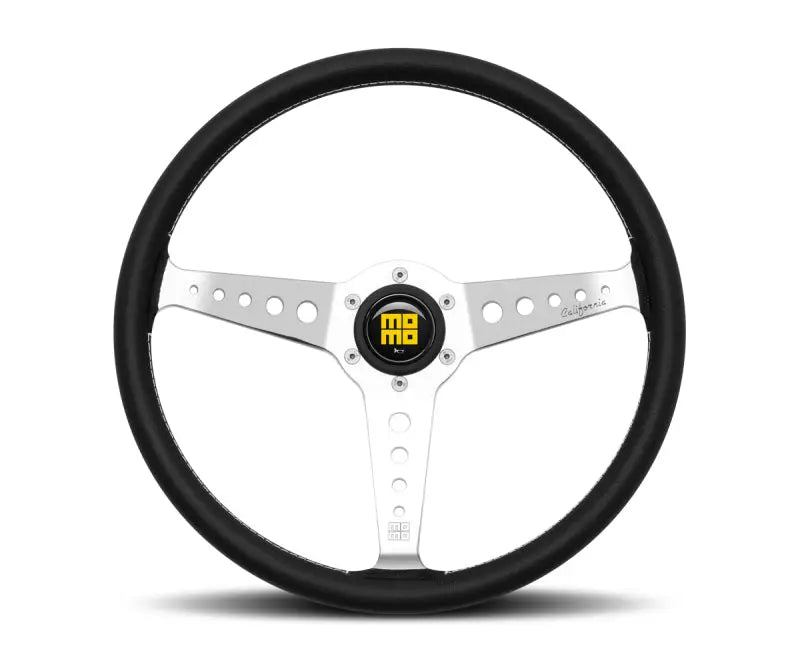 Momo California Steering Wheel 360 mm - Black Leather/White Stitch/Pol Spokes momcal36bk2s