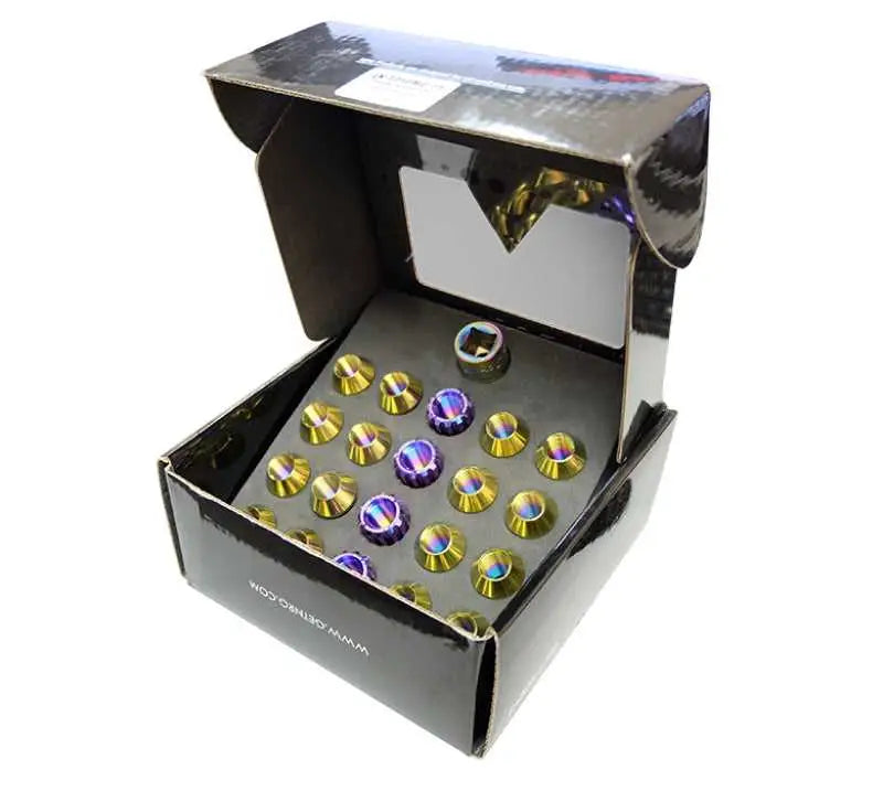 NRG 200 Series M12 X 1.5 Titanium Lug Nut Set - 21 Pc w/Lock Key Socket - Neochrome ln-t200mc-21