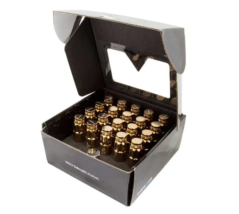 NRG 700 Series M12 X 1.25 Steel Lug Nut w/Dust Cap Cover Set 21 Pc w/Locks & Socket - Chrome Gold ln-ls710cg-21