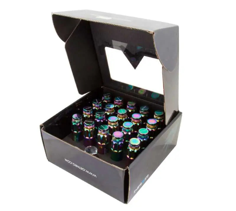 NRG 700 Series M12 X 1.25 Steel Lug Nut w/Dust Cap Cover Set 21 Pc w/Locks & Lock Socket - Neochrome ln-ls710mc-21