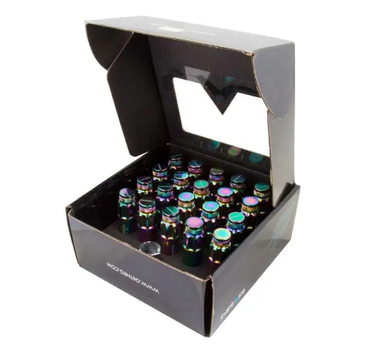 NRG 700 Series M12 X 1.5 Steel Lug Nut w/Dust Cap Cover Set 21 Pc w/Locks & Lock Socket - Neochrome ln-ls700mc-21