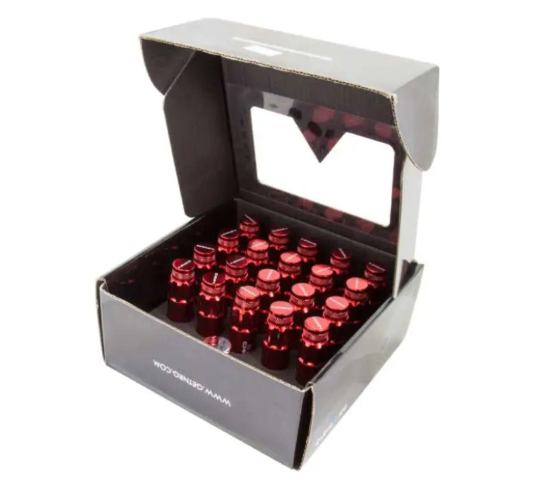 NRG 700 Series M12 X 1.5 Steel Lug Nut w/Dust Cap Cover Set 21 Pc w/Locks & Lock Socket - Red ln-ls700rd-21