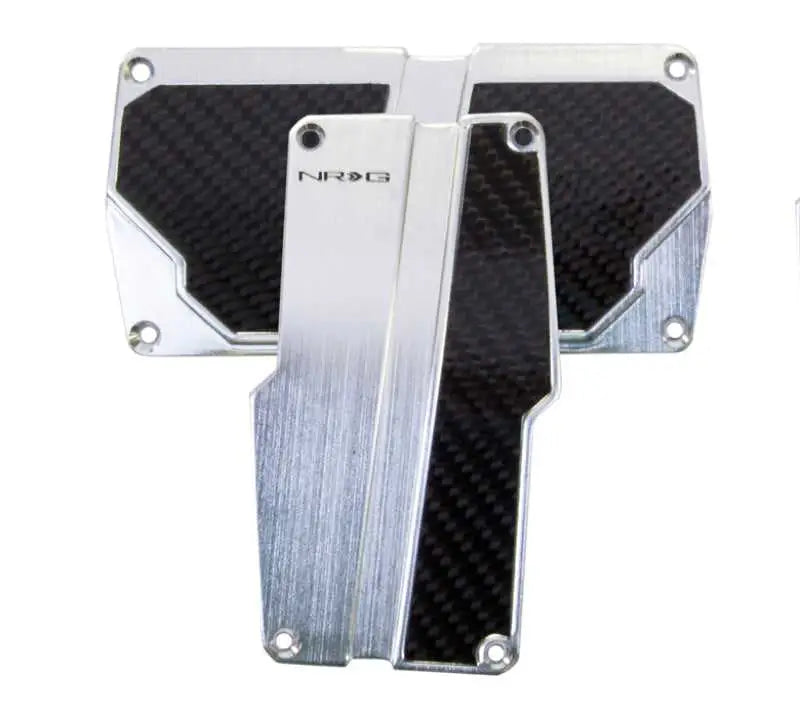NRG Brushed Aluminum Sport Pedal A/T - Silver w/Black Carbon pdl-150sl