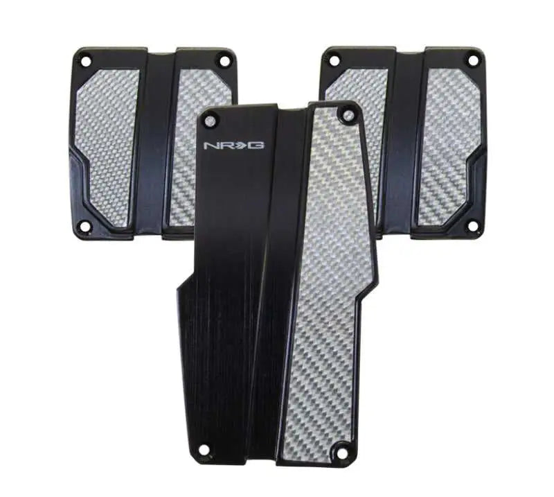 NRG Brushed Aluminum Sport Pedal M/T - Black w/Silver Carbon pdl-100bk