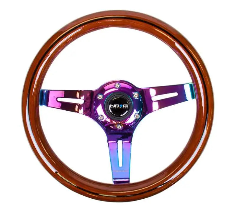 NRG Classic Wood Grain Steering Wheel (310mm) Dark Wood & Black Line Inlay w/Neochrome 3-Spoke Ctr. ST-310BRB-MC