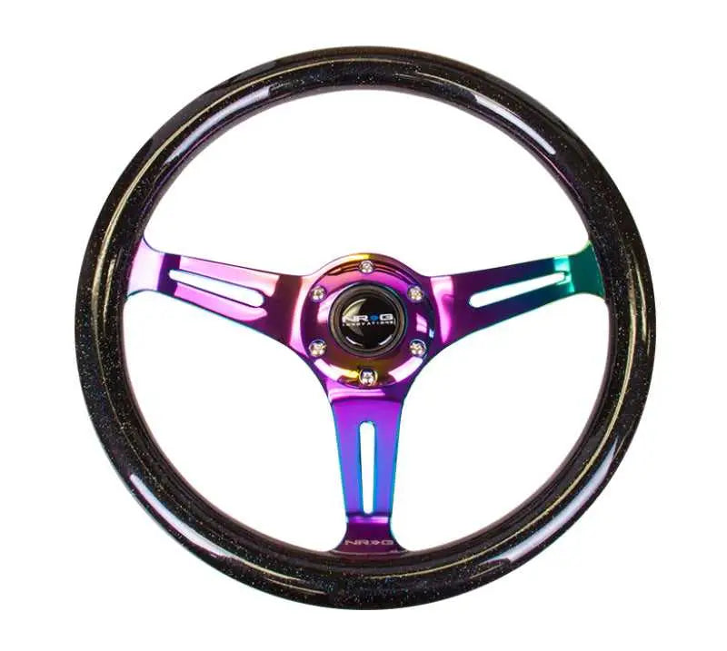 NRG Classic Wood Grain Steering Wheel (350mm) Black Sparkle/Galaxy Color w/Neochrome 3-Spoke st-015mc-bsb
