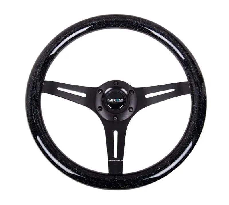 NRG Classic Wood Grain Steering Wheel (350mm) Black Sparkled Grip w/Black 3-Spoke Center st-015bk-bsb