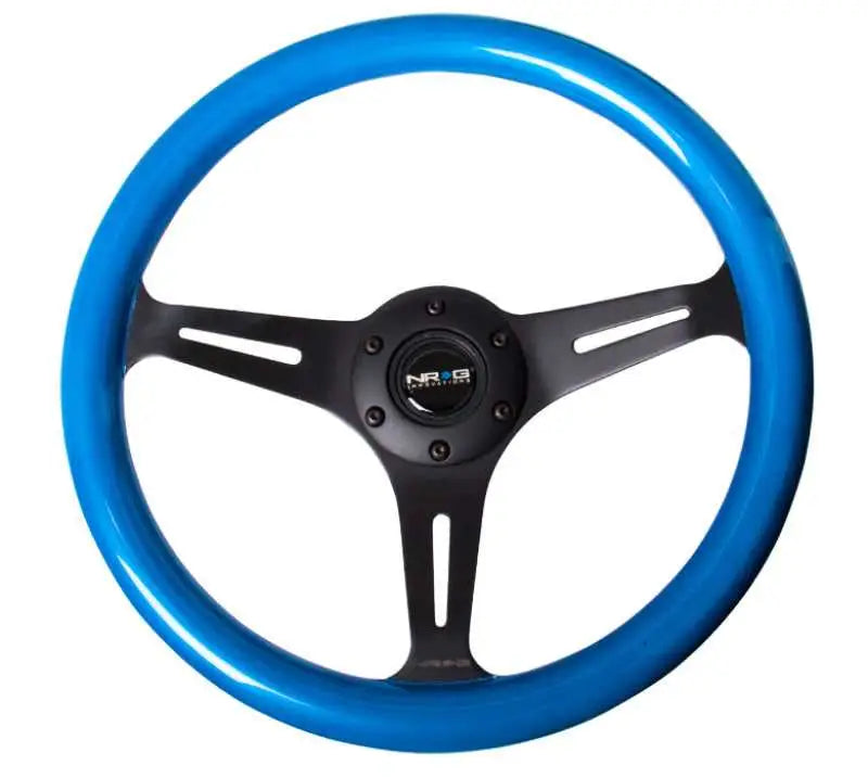 NRG Classic Wood Grain Steering Wheel (350mm) Blue Pearl/Flake Paint w/Black 3-Spoke Center ST-015BK-BL