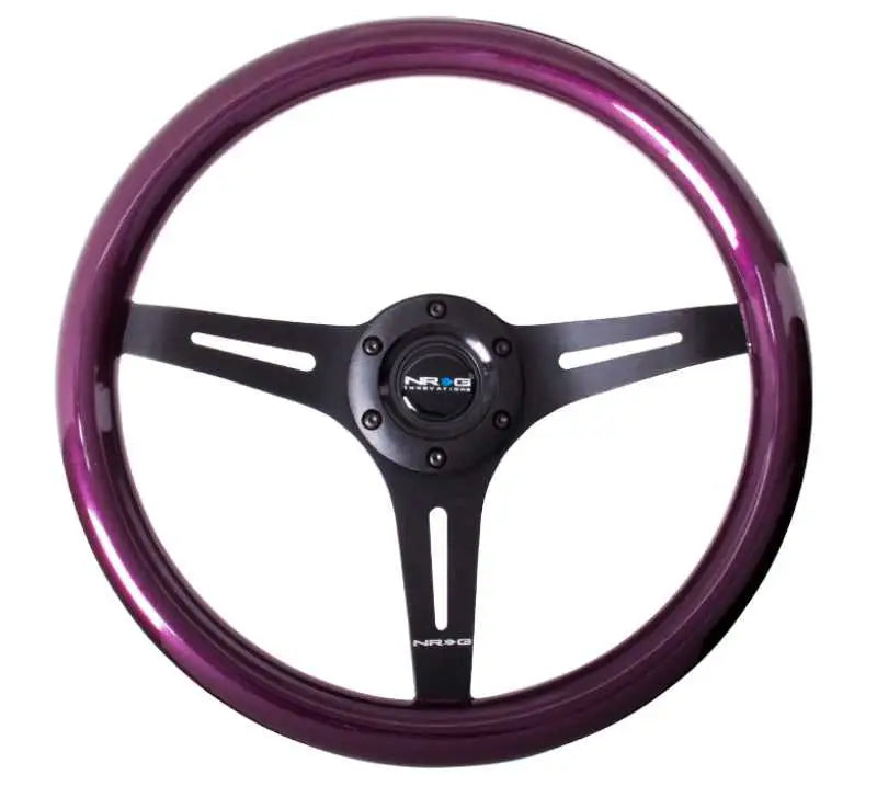 NRG Classic Wood Grain Steering Wheel (350mm) Purple Pearl/Flake Paint w/Black 3-Spoke Center st-015bk-pp