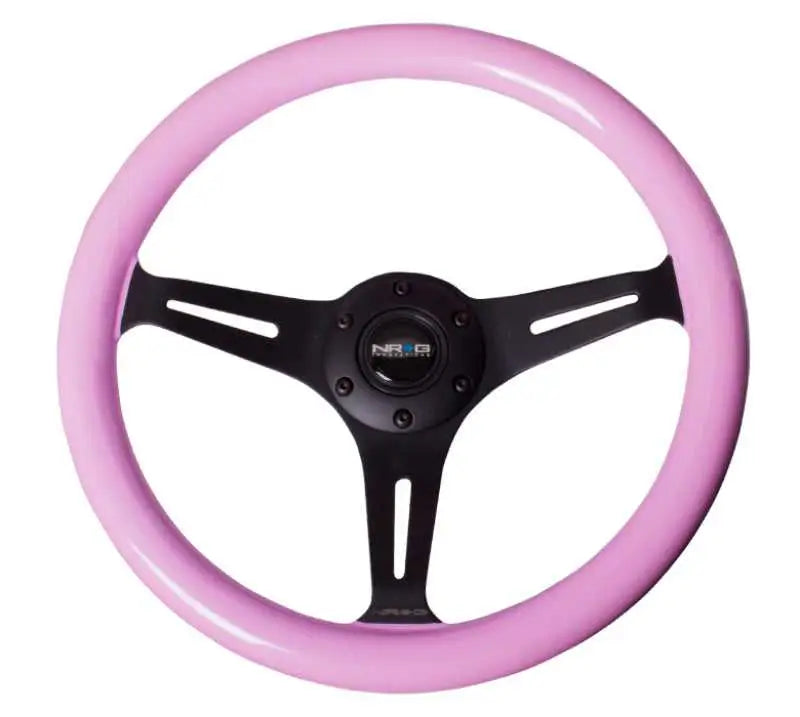 NRG Classic Wood Grain Steering Wheel (350mm) Solid Pink Painted Grip w/Black 3-Spoke Center st-015bk-pk