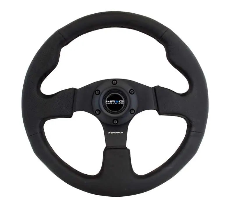 NRG Reinforced Steering Wheel (320mm) Black Leather w/Black Stitching rst-012r