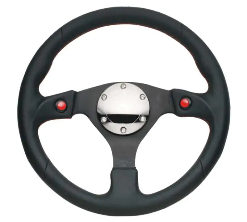 NRG Reinforced Steering Wheel (320mm) Blk Leather w/Dual Buttons rst-007r