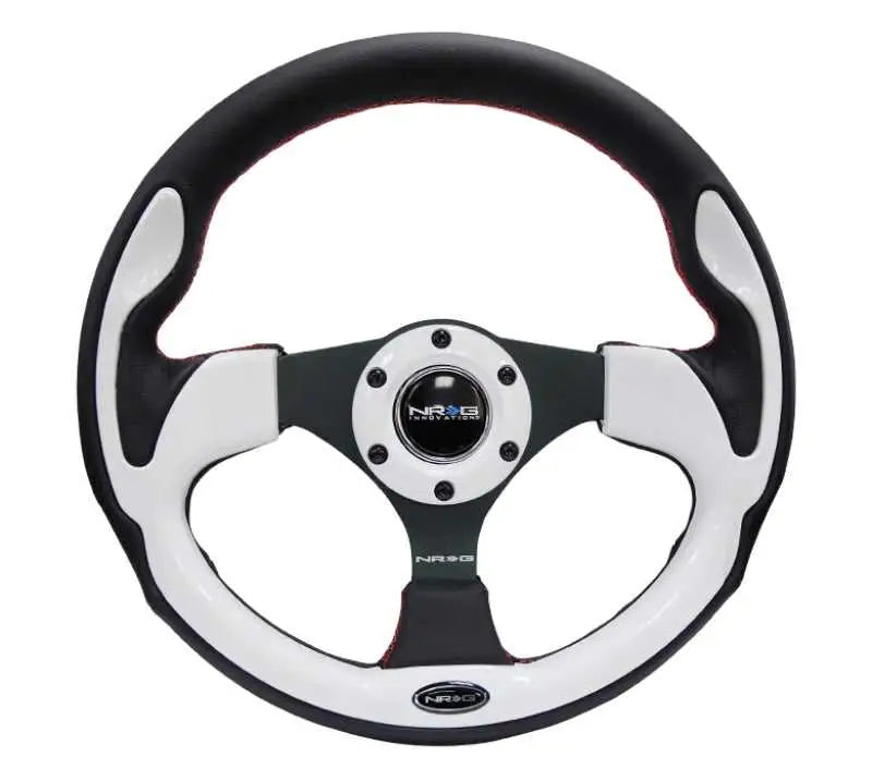 NRG Reinforced Steering Wheel (320mm) Blk w/White Trim & 4mm 3-Spoke rst-001wt
