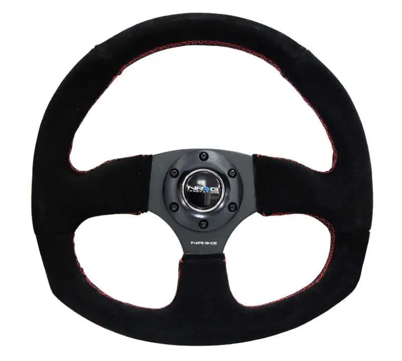 NRG Reinforced Steering Wheel (320mm Horizontal / 330mm Vertical) Suede w/Red Stitch rst-009s-rs
