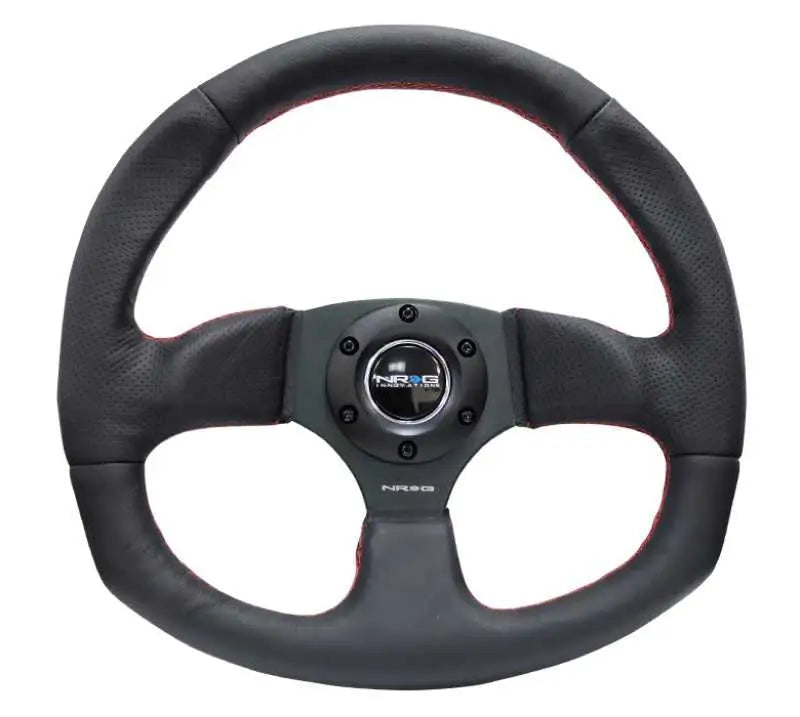 NRG Reinforced Steering Wheel (320mm Horizontal / 330mm Vertical) Leather w/Red Stitching rst-009r-rs