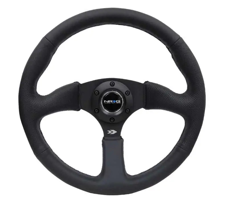NRG Reinforced Steering Wheel (350mm / 2.5in. Deep) Blk Leather Comfort Grip w/5mm Matte Blk Spokes rst-023mb-r