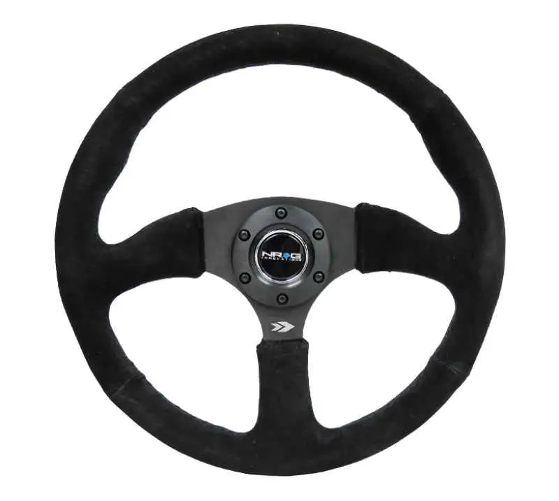 NRG Reinforced Steering Wheel (350mm / 2.5in. Deep) Blk Suede Comfort Grip w/5mm Matte Blk Spokes rst-023mb-s