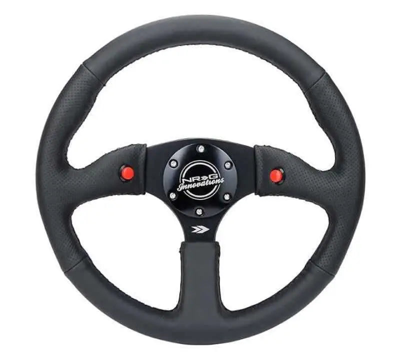 NRG Reinforced Steering Wheel (350mm/ 2.5in. Deep) Sport Leather Racing/ 4mm Matte Black Spoke rst-023d-r