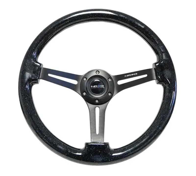NRG Reinforced Steering Wheel (350mm / 3in. Deep) Black Multi Color Flake Wood w/ Black Matte Center rst-018bsb-bk