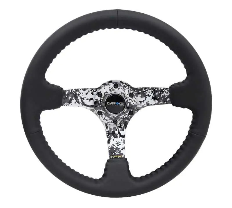 NRG Reinforced Steering Wheel (350mm / 3in. Deep) Blk Leather w/Hydrodipped Digi-Camo Spokes rst-036dc-r