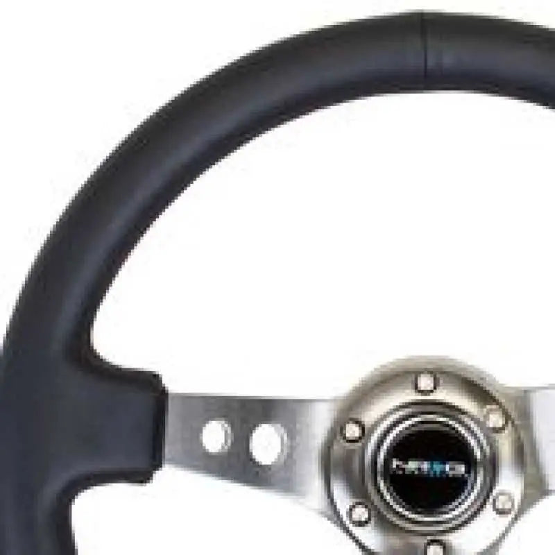 NRG Reinforced Steering Wheel (350mm / 3in. Deep) Blk Leather w/Gunmetal Circle Cutout Spokes rst-006gm