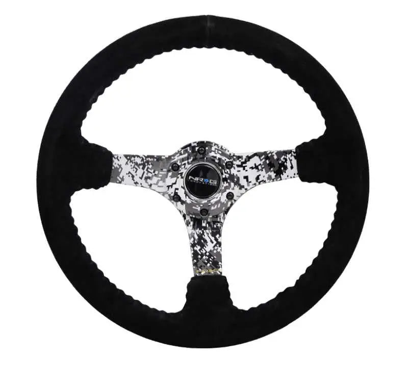 NRG Reinforced Steering Wheel (350mm / 3in. Deep) Blk Suede w/Hydrodipped Digi-Camo Spokes rst-036dc-s
