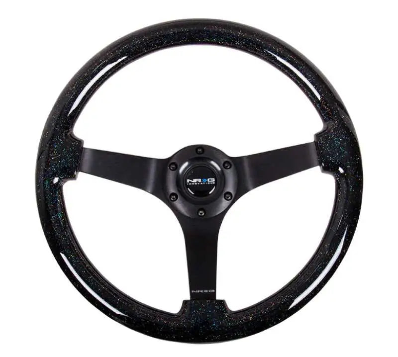 NRG Reinforced Steering Wheel (350mm / 3in Deep) Classic Blk Sparkle Wood Grain w/Blk 3-Spoke Center rst-036bsb-bk